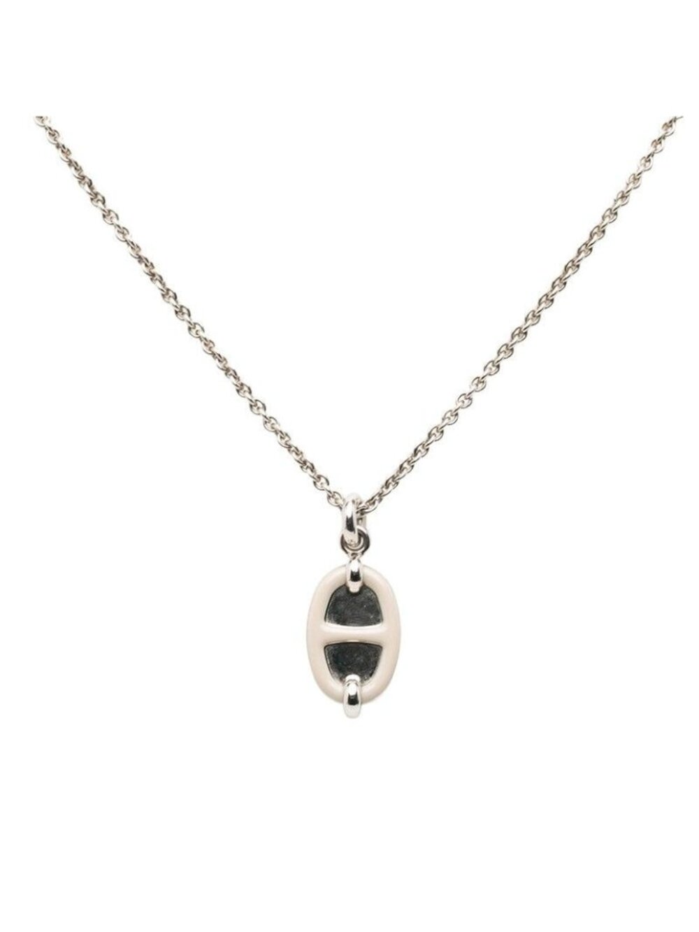 Hermes Chaine D'ancre Mini Maillon Chain Pendant Silver Beige Metal